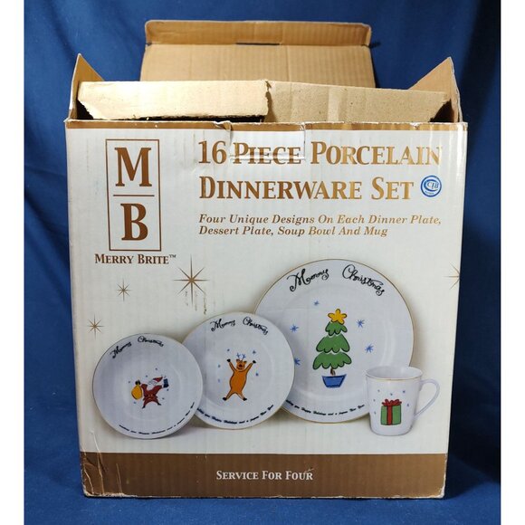 Merry Brite 4 Piece Porcelain Dinnerware Set Christmas Gift Pattern,  Vintage - Picture 9 of 10